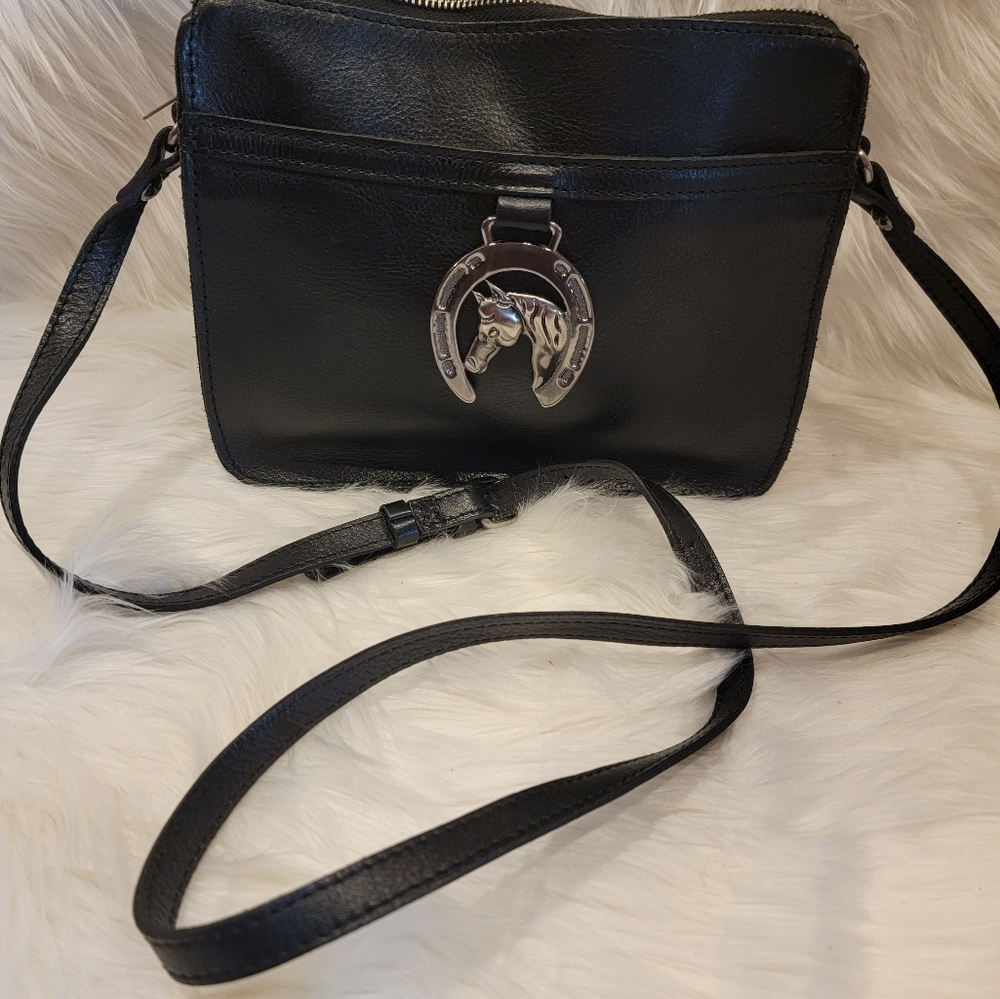 Patricia Nash Heritage Horseshoe Medallion Nazaire Leather Crossbody Black 🖤 🐴